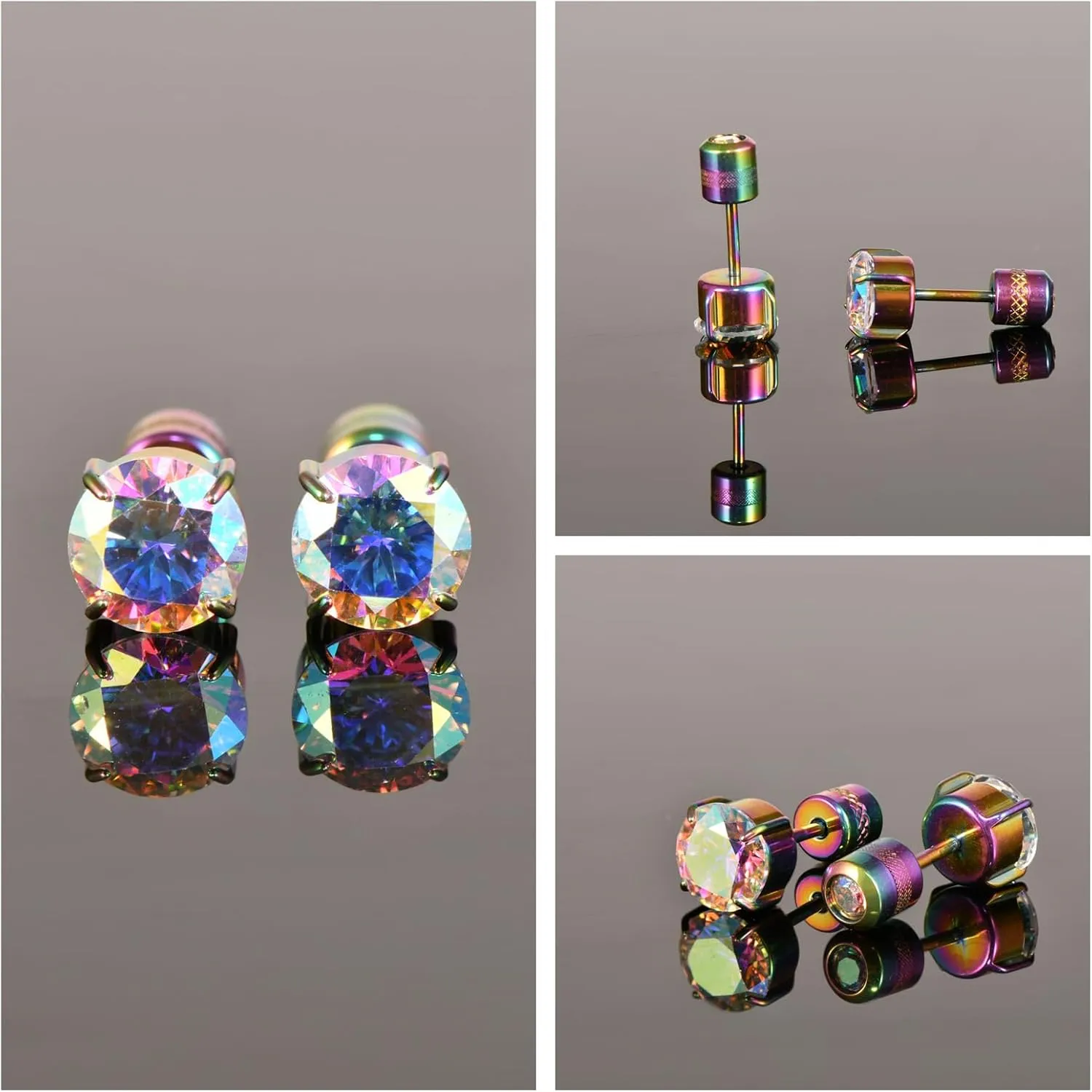 Hopply Hypoallergenic G23 Pure Titanium Earrings, 20G Implant Grade Flatback 5A Cubic Zirconia Earrings Studs, Suitable for Women Men Sensitive Ears Jewelry Gift