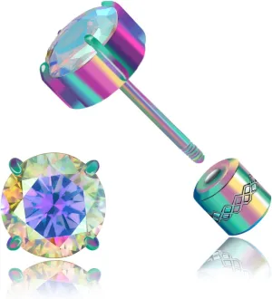 Hopply Hypoallergenic G23 Pure Titanium Earrings, 20G Implant Grade Flatback 5A Cubic Zirconia Earrings Studs, Suitable for Women Men Sensitive Ears Jewelry Gift