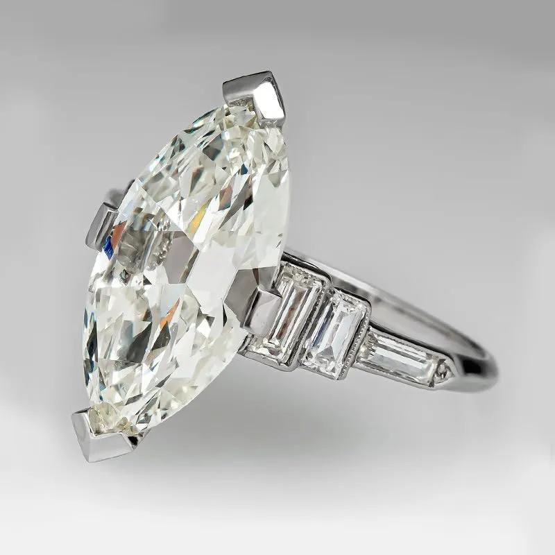 hsiyyecg Marquise and Baguette Cut CZ Simulated Diamond Engagement Rings 14K White Gold Plated Anniversary Wedding Promise Ring for Women8