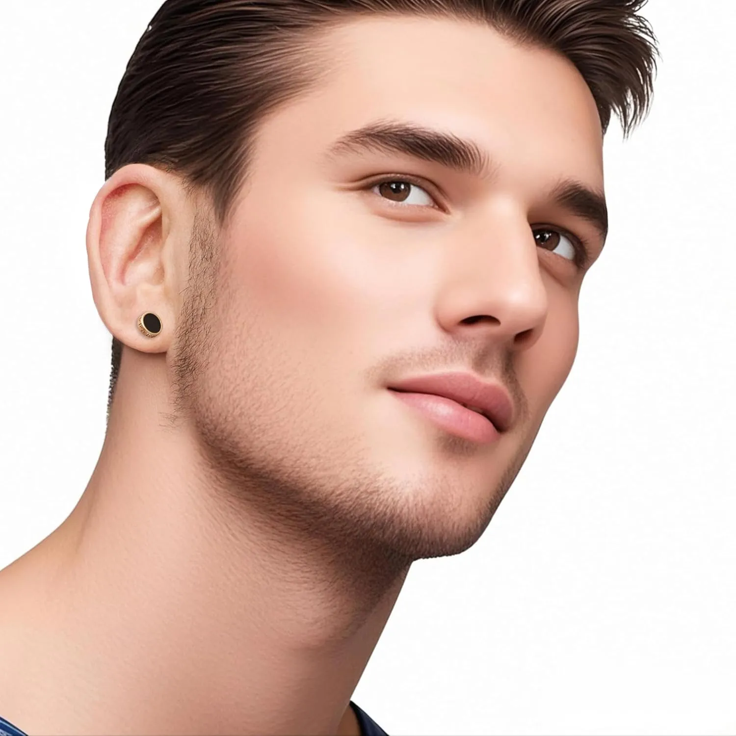 Hypoallergenic earrings for men,Mens surgical steel black stud earring jewelry,Great Wall wall grain round cake shape,Single black gel 0.4 inches wide