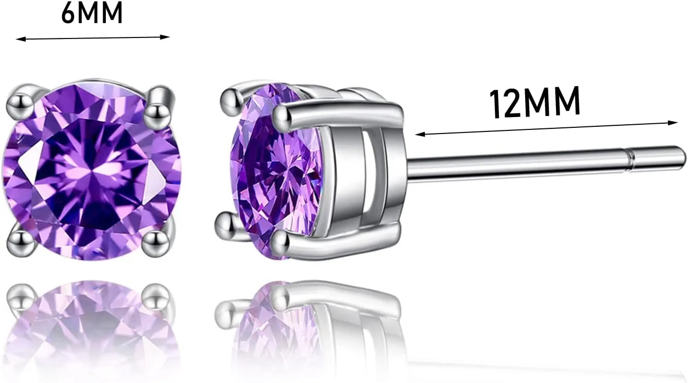 Hypoallergenic Earrings Stud Sterling Silver 6mm Cubic Zirconia CZ Stud Earrings Small Round Simulated Diamond Studs Set for Womens Mens