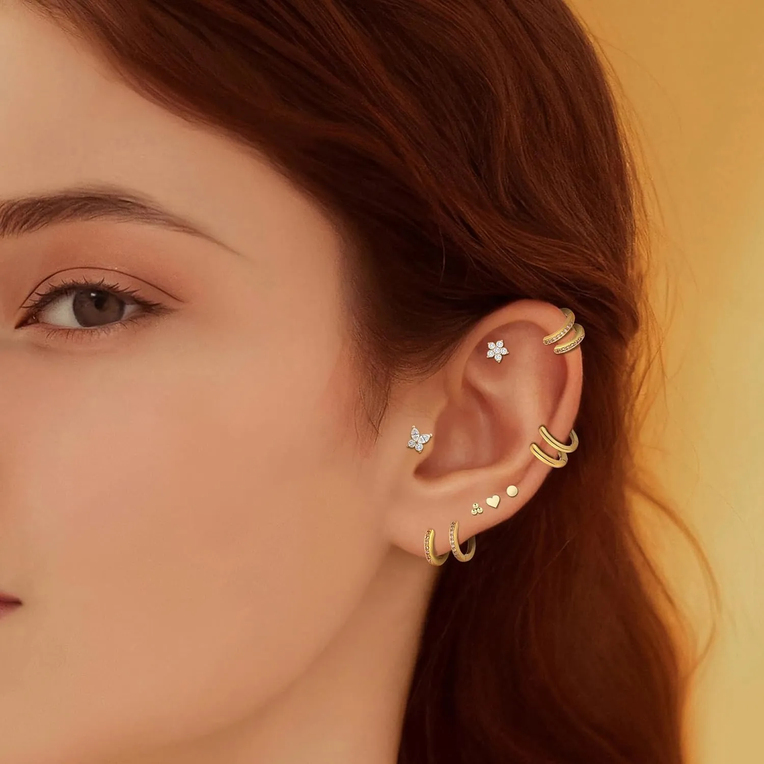 Hypoallergenic Surgical Steel Earrings for Women Men Sensitive Ears Dainty 14K Gold Stainless Steel Earrings Flat Back Gold Small Stud Hoop Cartilage Earring Set for Multiple Piercing