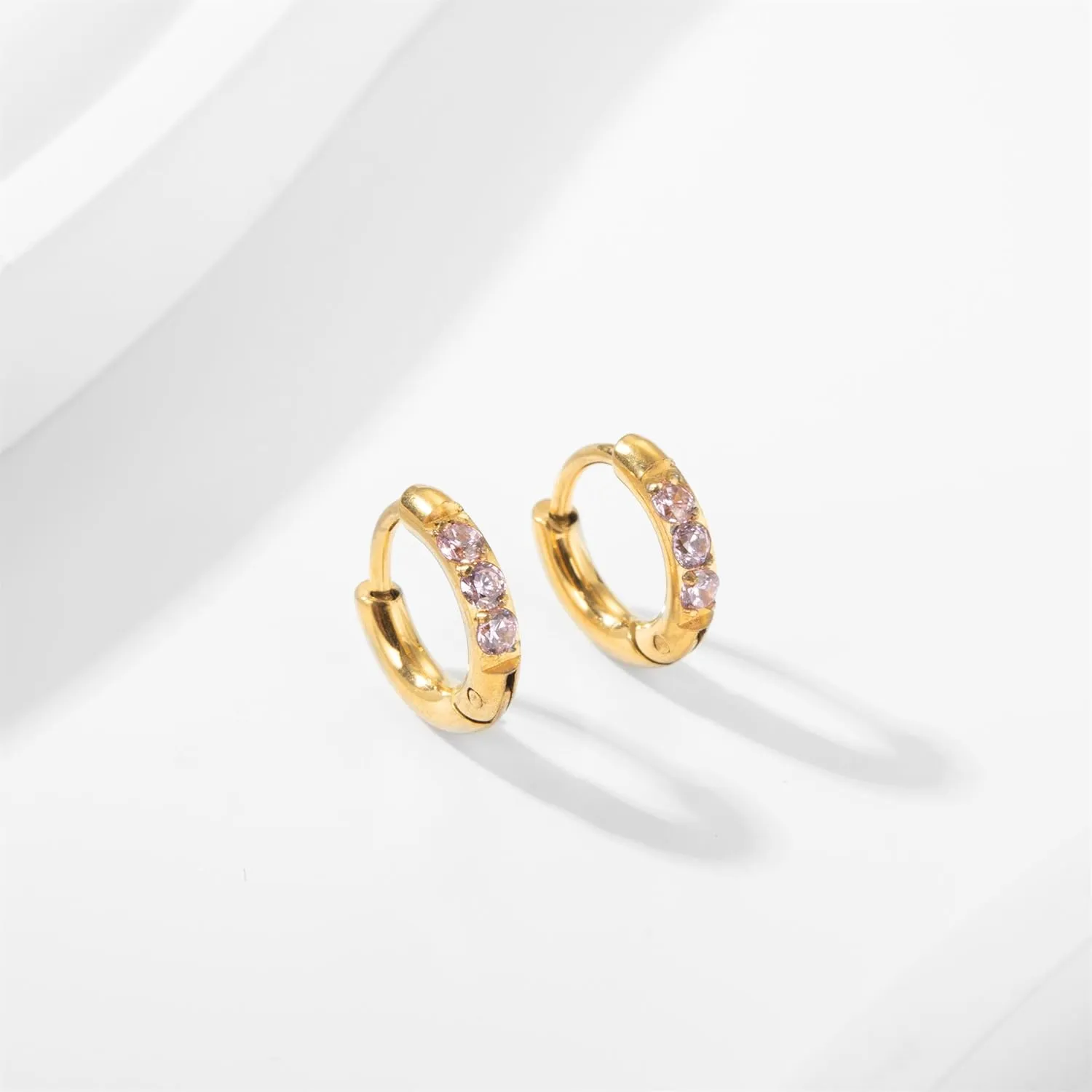 Hypoallergenic Unisex Surgical Steel Small Cubic Zirconia Huggie Hoop Earring, Color Gold - Silver - Rose Gold - Black - Rainbow, Size 6mm- 12mm Safe for Sensitive Ear