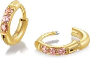 Hypoallergenic Unisex Surgical Steel Small Cubic Zirconia Huggie Hoop Earring, Color Gold - Silver - Rose Gold - Black - Rainbow, Size 6mm- 12mm Safe for Sensitive Ear