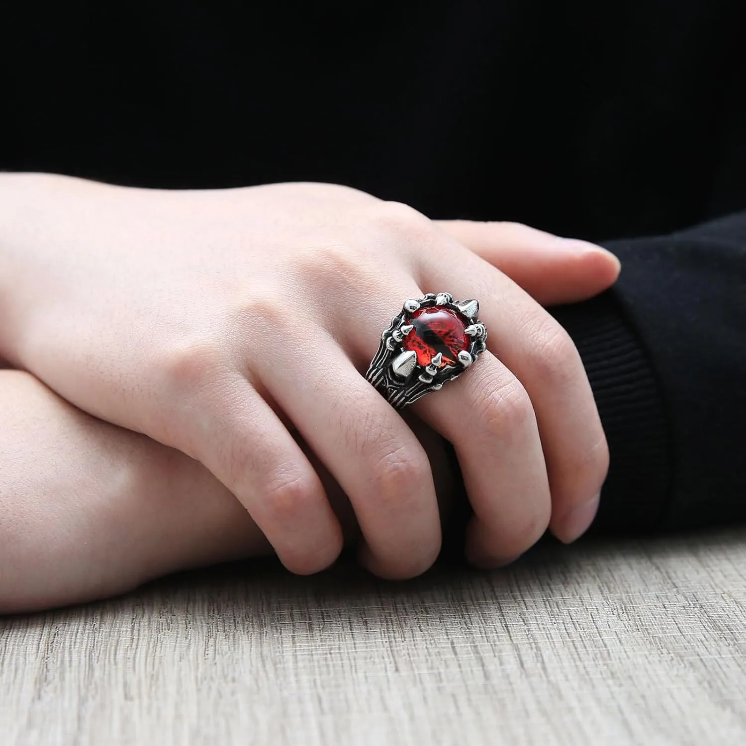 HZMAN Devil's Eye Ring for Men Biker Stainless Steel Gothic Punk Demon Claw Evil Eye Ring Halloween Jewelry Gift