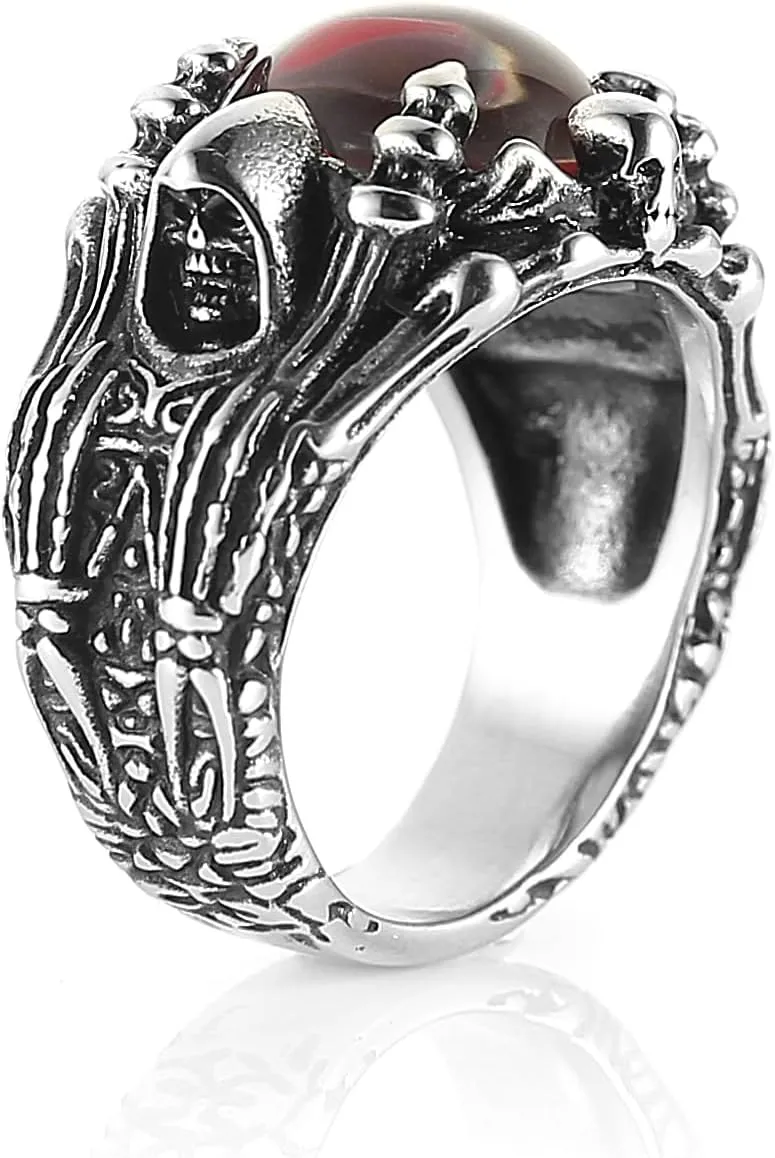 HZMAN Devil's Eye Ring for Men Biker Stainless Steel Gothic Punk Demon Claw Evil Eye Ring Halloween Jewelry Gift