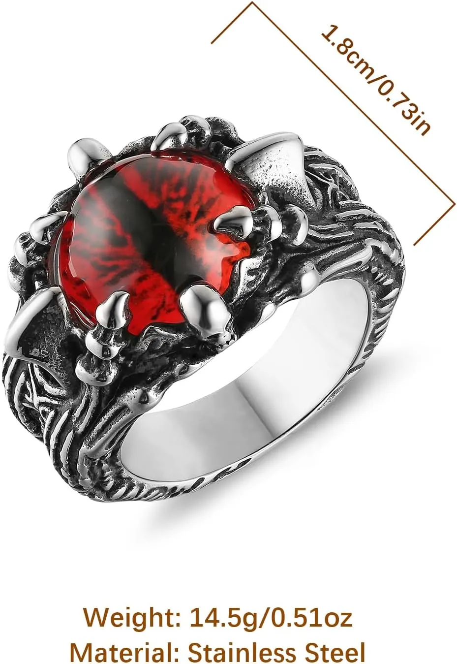 HZMAN Devil's Eye Ring for Men Biker Stainless Steel Gothic Punk Demon Claw Evil Eye Ring Halloween Jewelry Gift