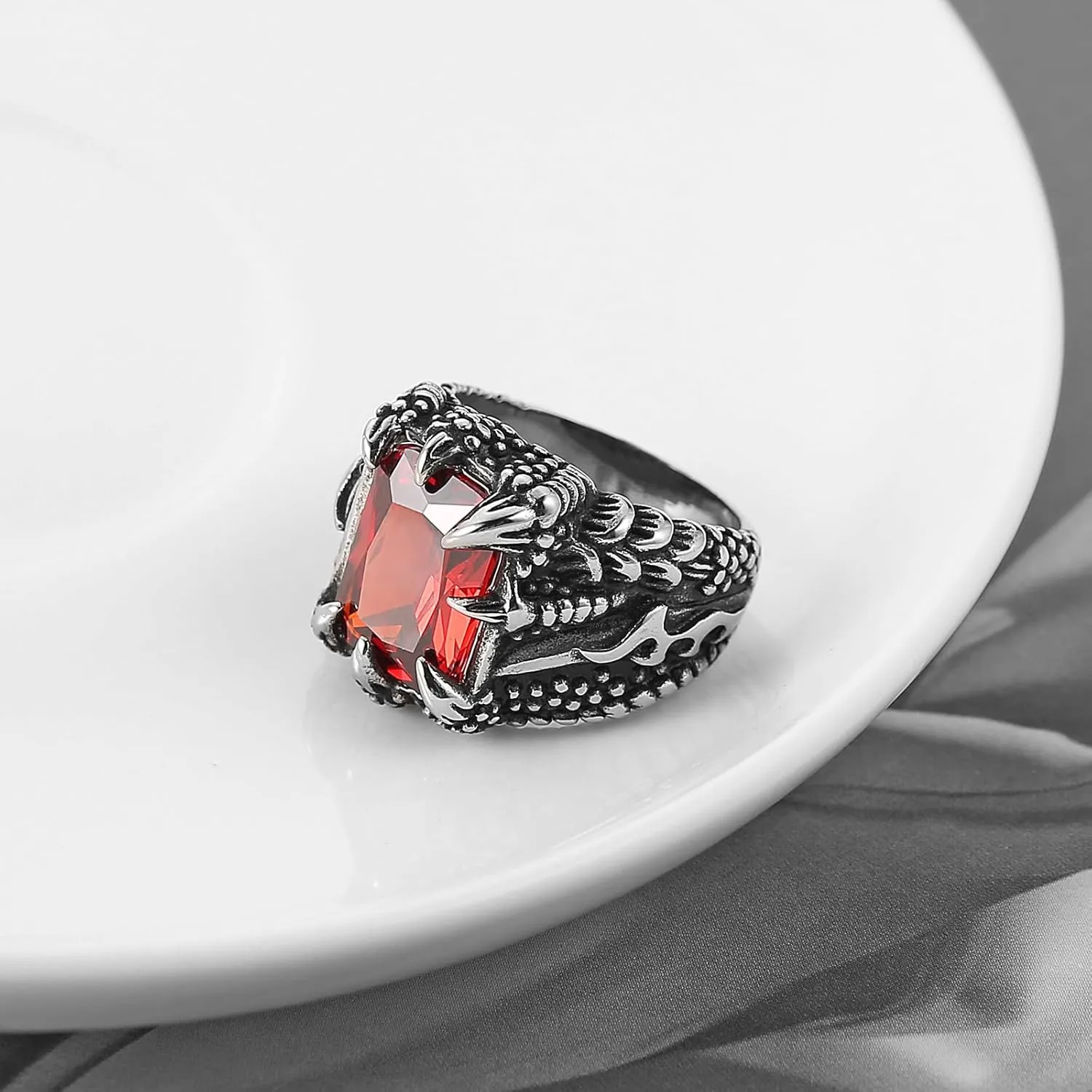 HZMAN Devil's Eye Ring for Men Biker Stainless Steel Gothic Punk Demon Claw Evil Eye Ring Halloween Jewelry Gift