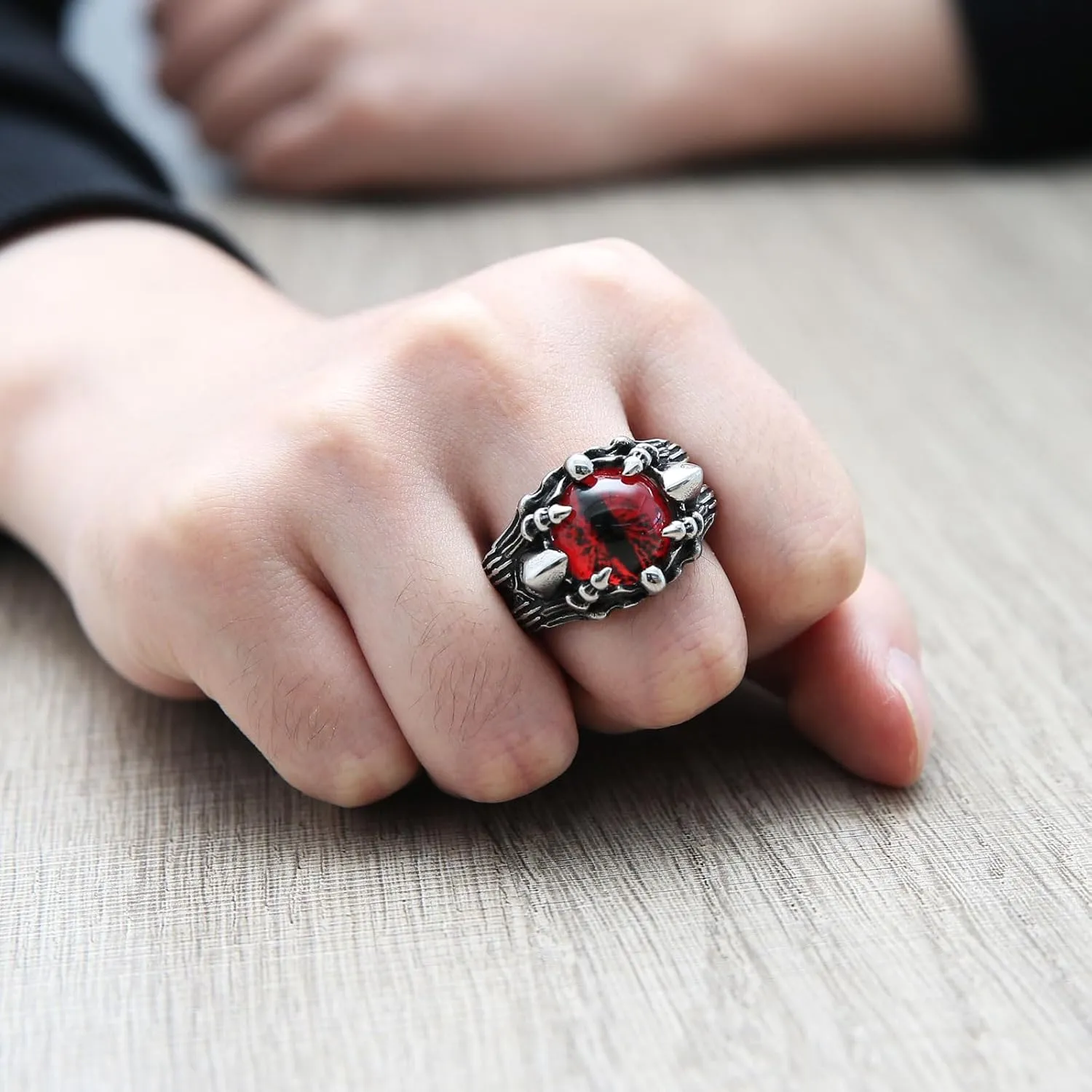 HZMAN Devil's Eye Ring for Men Biker Stainless Steel Gothic Punk Demon Claw Evil Eye Ring Halloween Jewelry Gift