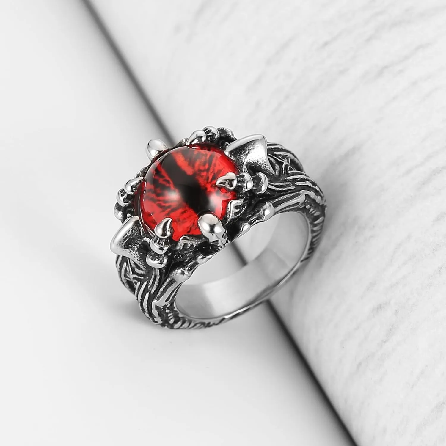 HZMAN Devil's Eye Ring for Men Biker Stainless Steel Gothic Punk Demon Claw Evil Eye Ring Halloween Jewelry Gift