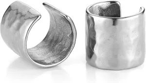 HZMAN Hammered Ear Cuff Earrings for Men Women Retro Stainless Steel Lightweight No Piercing Clip On Cartilage Earring Jewelry Gift