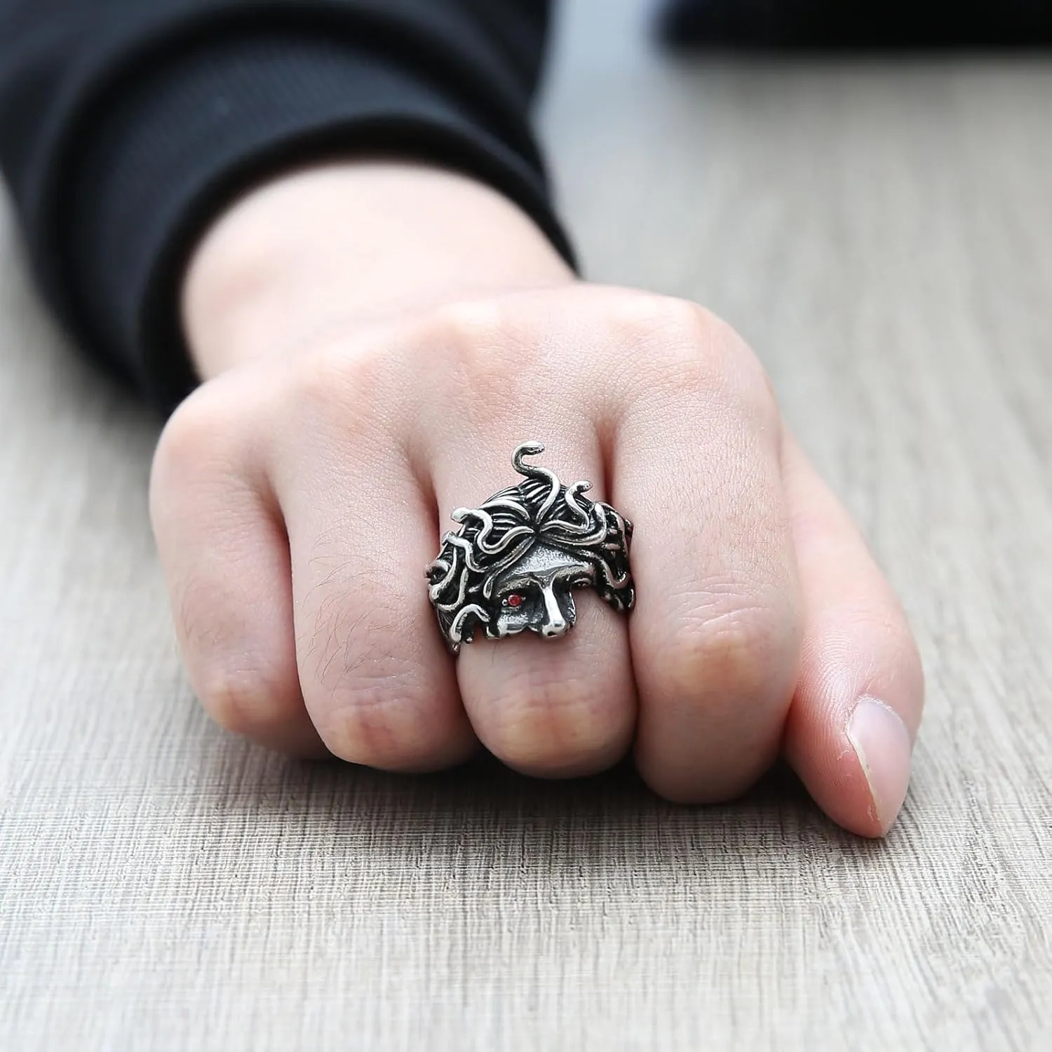 HZMAN Medusa Ring for Men Women Stainless Steel Gothic Punk Gorgon Ring Retro Greek Mythology Medusa Snake Ring Jewelry Gift