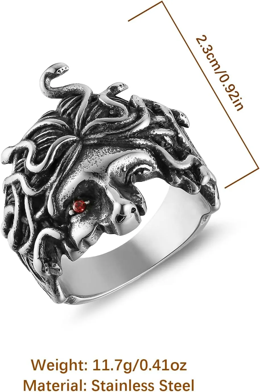 HZMAN Medusa Ring for Men Women Stainless Steel Gothic Punk Gorgon Ring Retro Greek Mythology Medusa Snake Ring Jewelry Gift