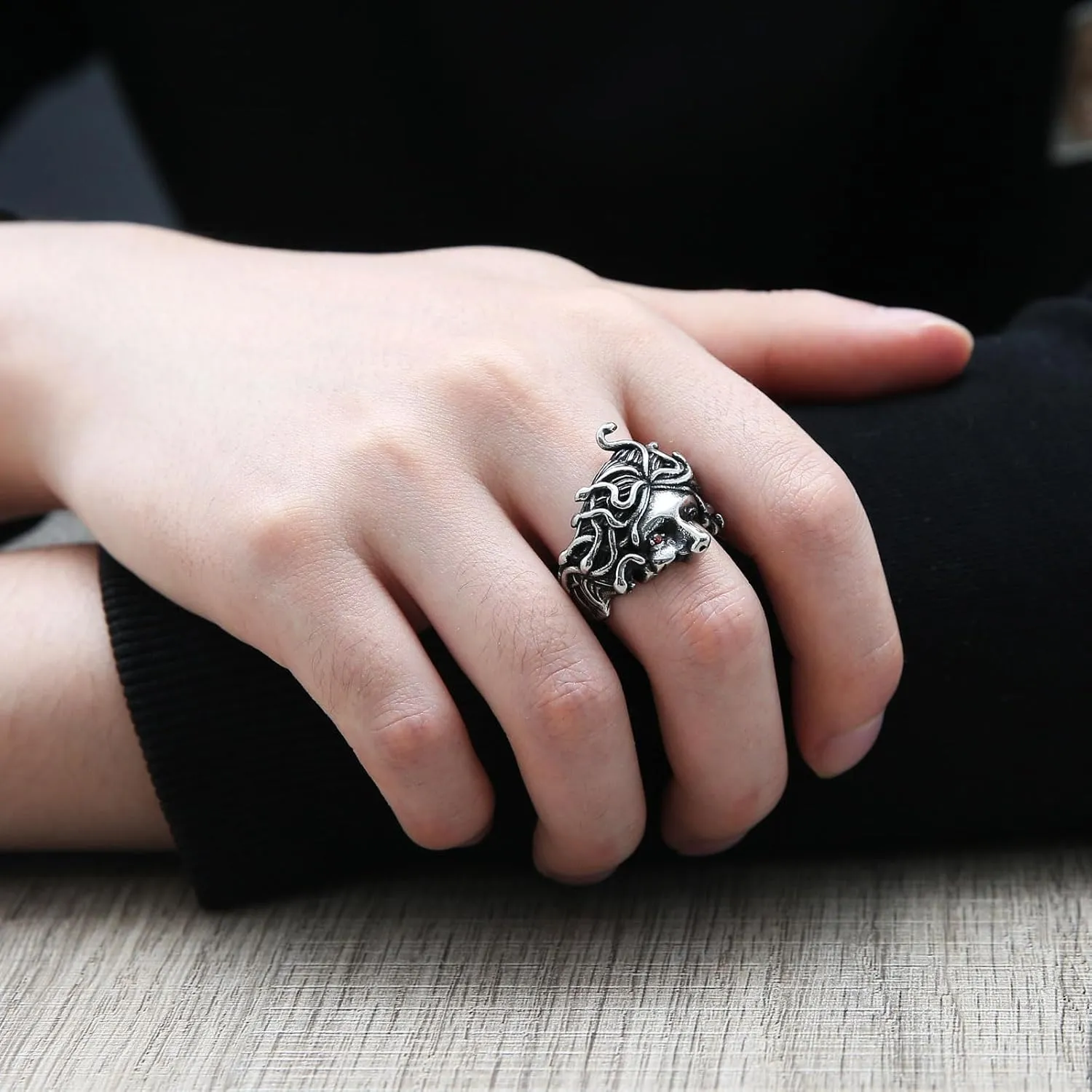 HZMAN Medusa Ring for Men Women Stainless Steel Gothic Punk Gorgon Ring Retro Greek Mythology Medusa Snake Ring Jewelry Gift