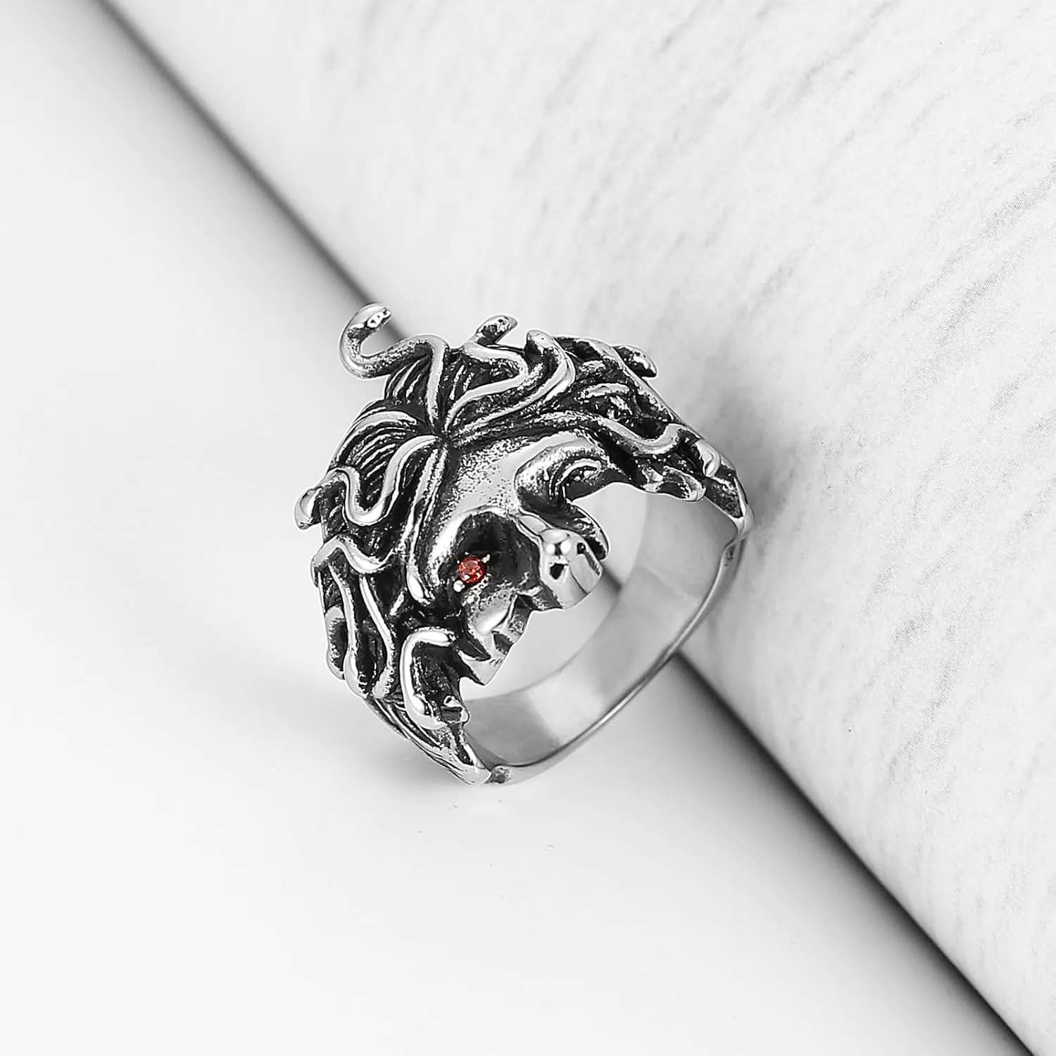 HZMAN Medusa Ring for Men Women Stainless Steel Gothic Punk Gorgon Ring Retro Greek Mythology Medusa Snake Ring Jewelry Gift