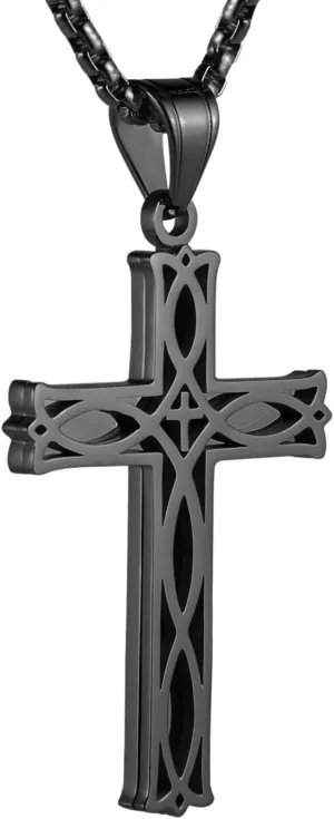 HZMAN Men's Stainless Steel Infinity Celtic Cross Irish Knot Pendant Necklace, 22 2" Link Chain