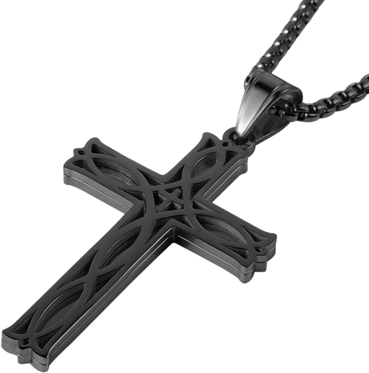 HZMAN Men's Stainless Steel Infinity Celtic Cross Irish Knot Pendant Necklace, 22 2" Link Chain