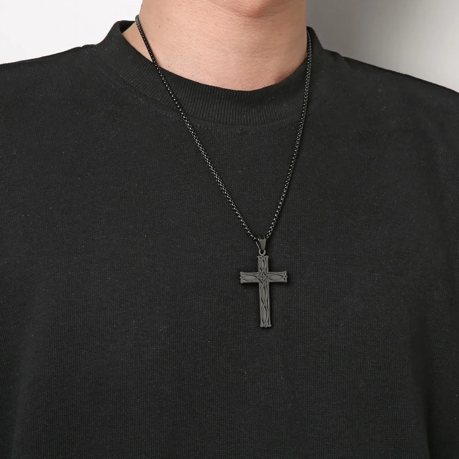 HZMAN Men's Stainless Steel Infinity Celtic Cross Irish Knot Pendant Necklace, 22 2" Link Chain