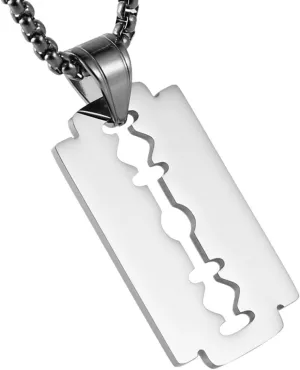 HZMAN Mens Stainless Steel Razor Blade Model Dog Tag Pendant Hip Hop Necklace,22 2" Chain