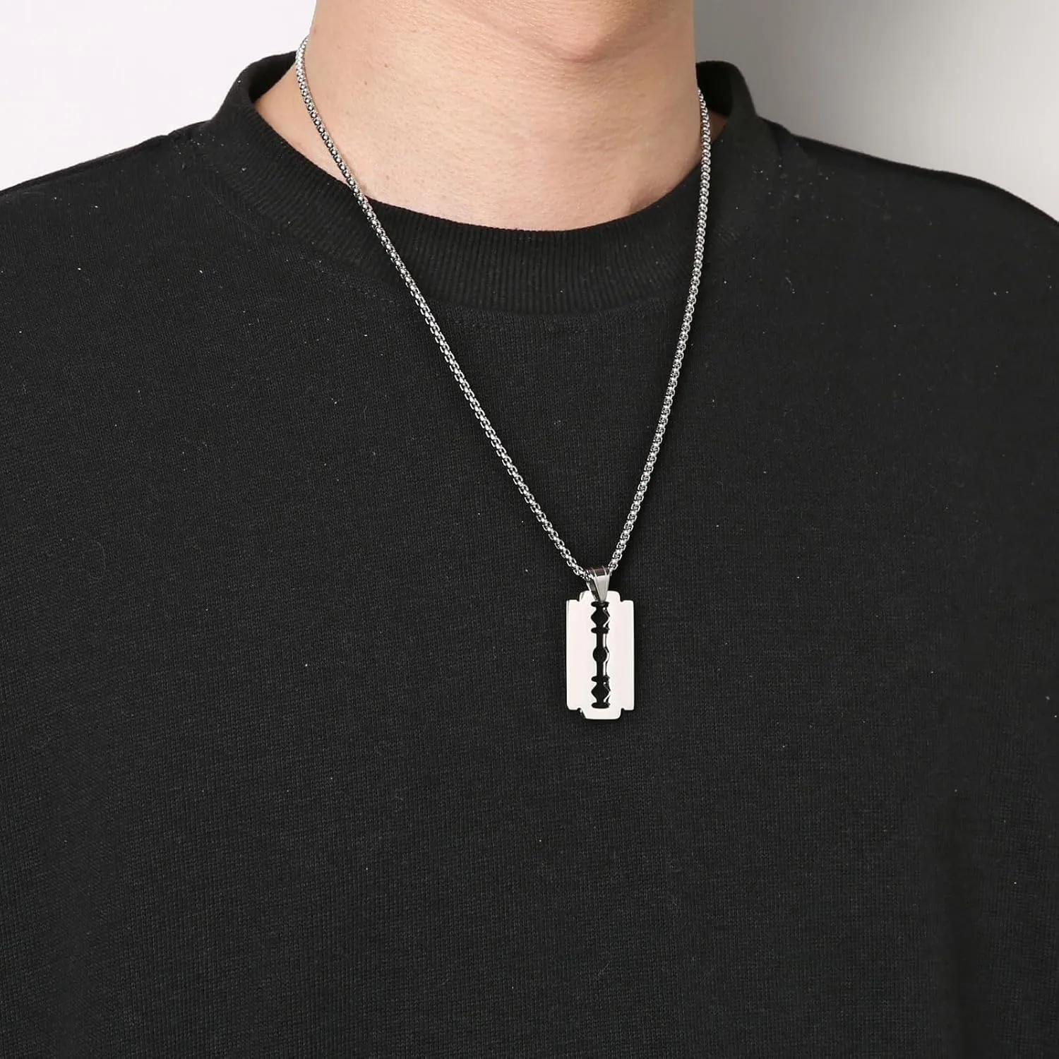 HZMAN Mens Stainless Steel Razor Blade Model Dog Tag Pendant Hip Hop Necklace,22 2" Chain