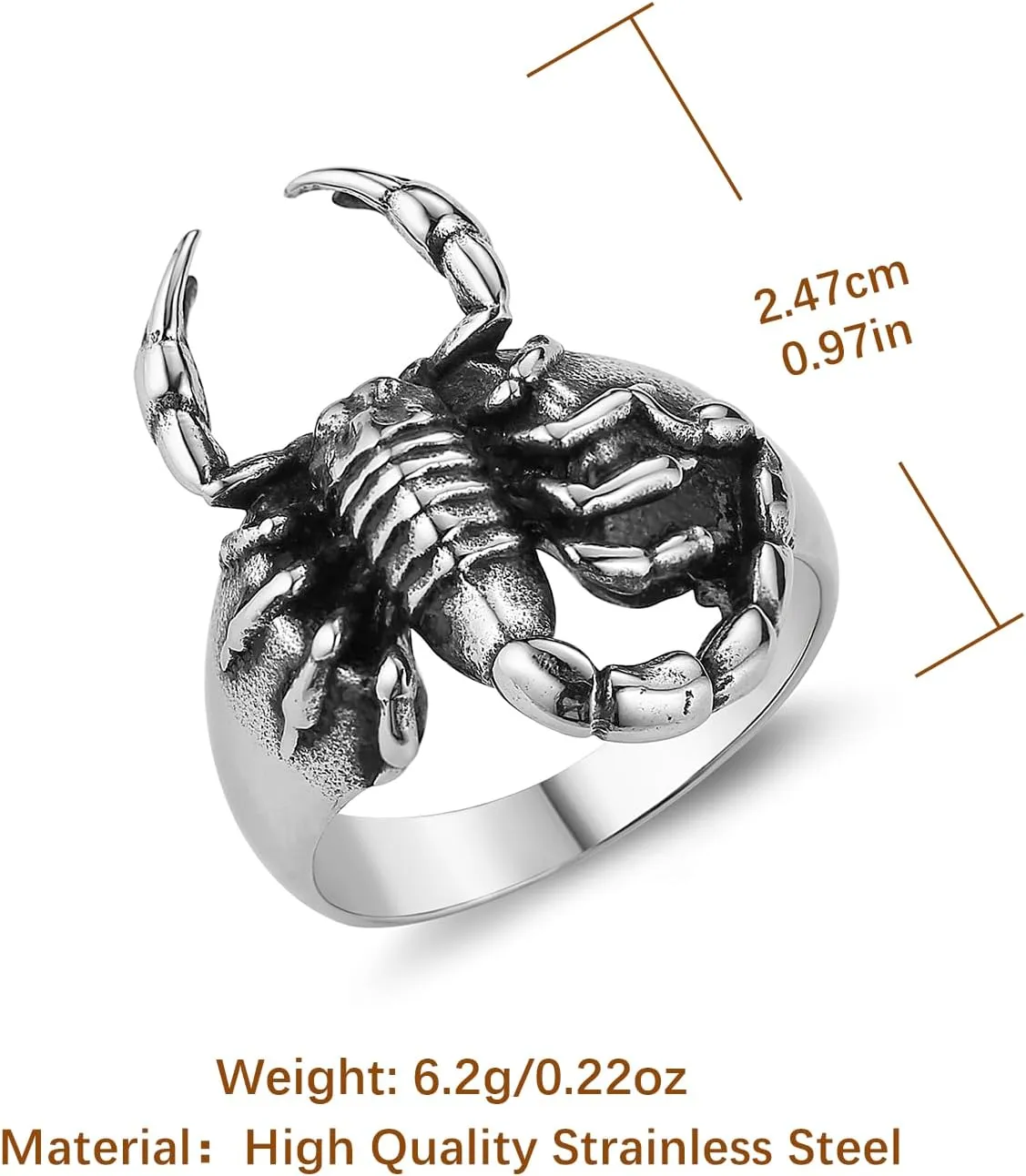 HZMAN Scorpion Ring for Men Biker Stainless Steel Gothic Ring Halloween Jewelry Gift
