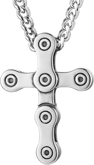 HZMAN Silver Cross Necklace for Men Hip Hop Stainless Steel Rotatable Bicycle Chain Men's Cross Pendant Necklace Jewelry Gift