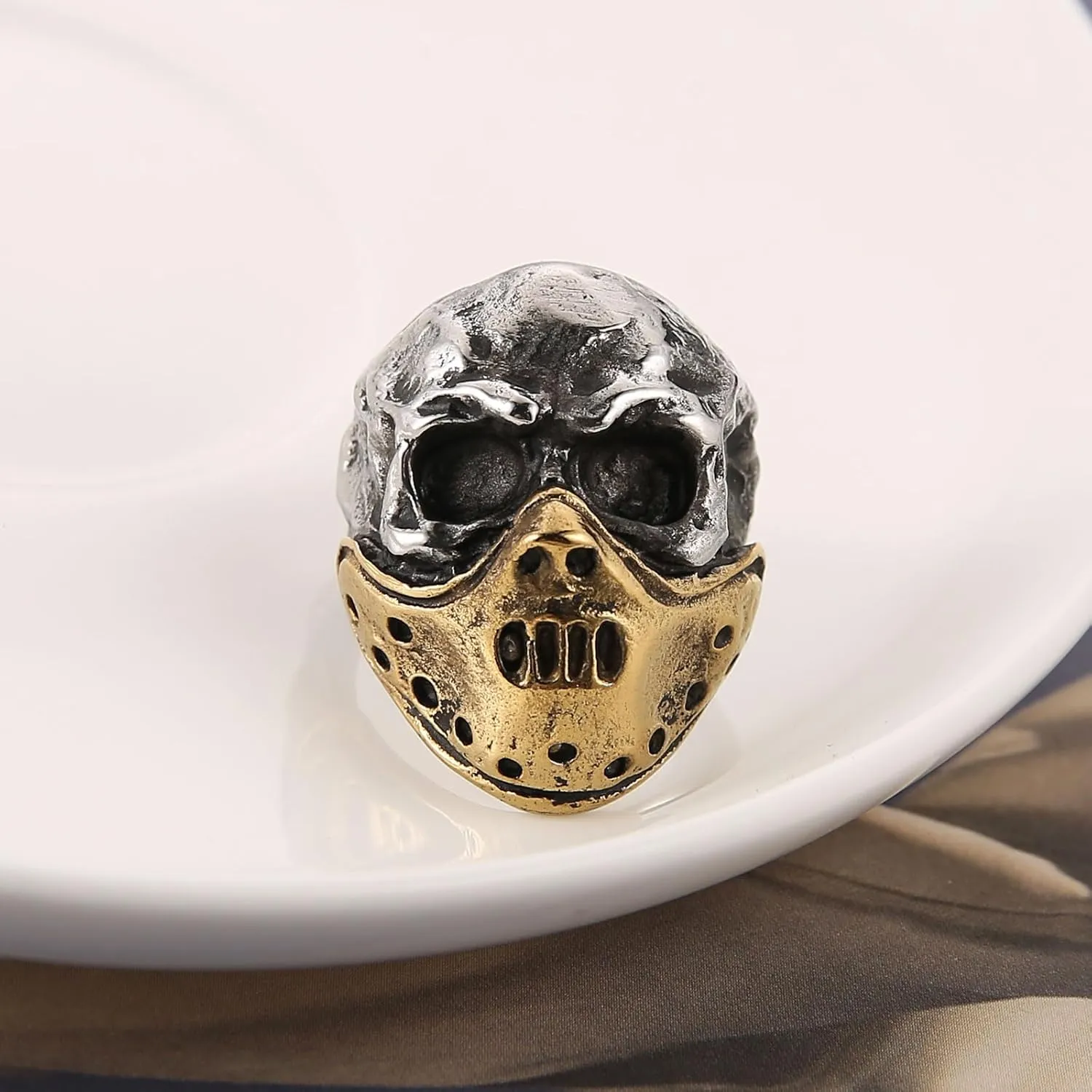 HZMAN Skull Ring for Men Chunky Stainless Steel Gothic Ring Jason Mask Ring Halloween Jewelry Gift