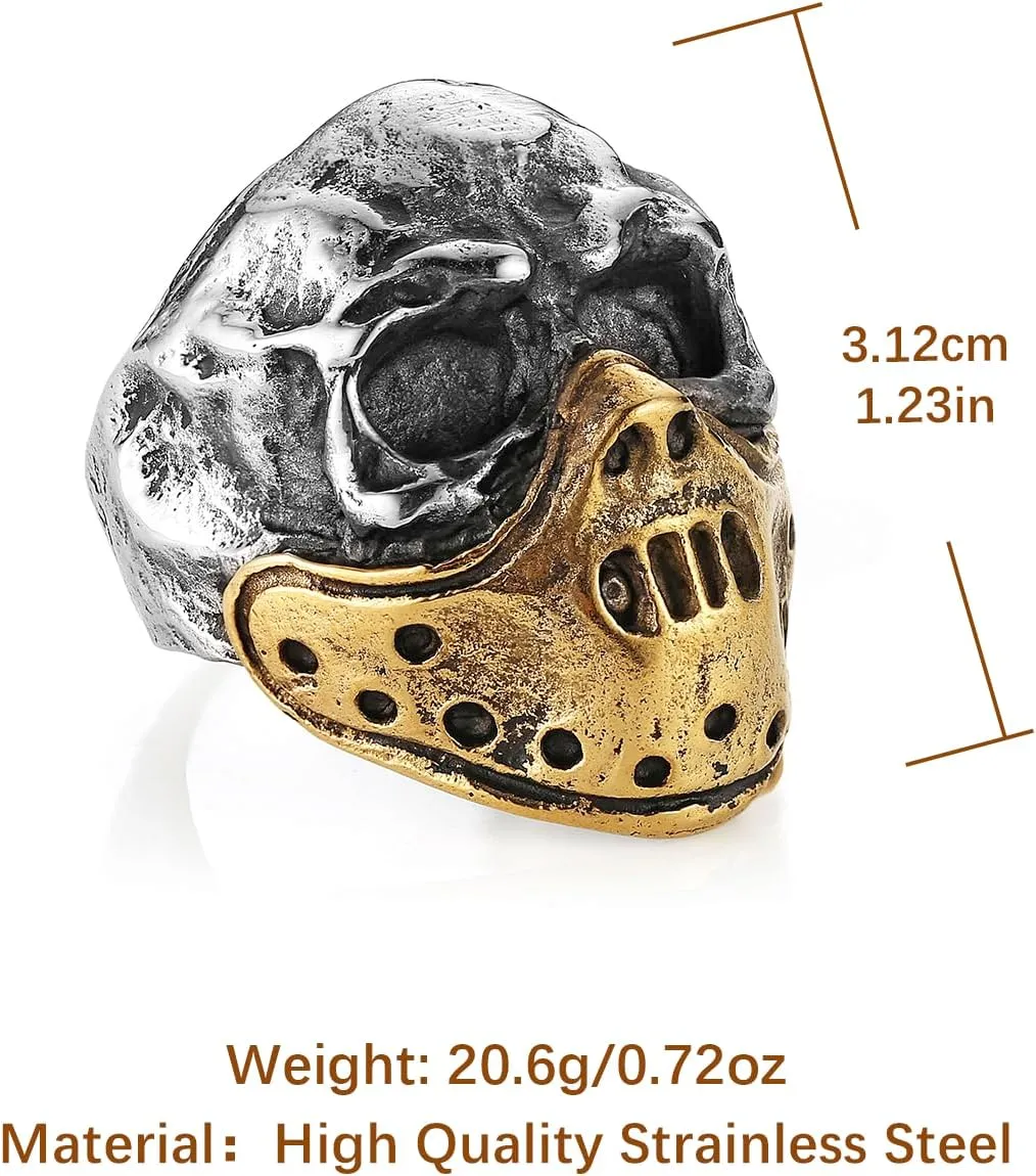 HZMAN Skull Ring for Men Chunky Stainless Steel Gothic Ring Jason Mask Ring Halloween Jewelry Gift