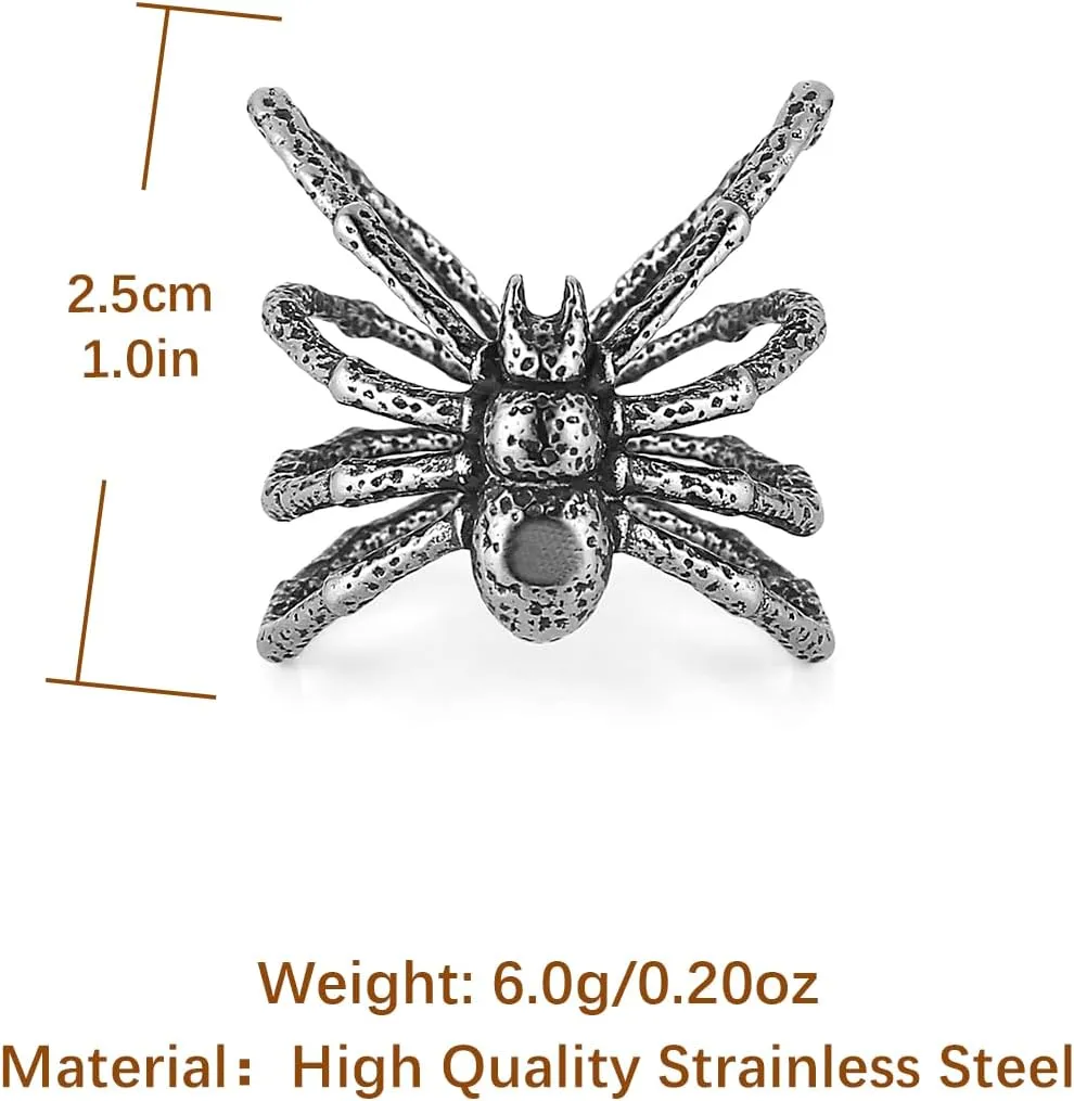 HZMAN Spider Ring for Men Women Stainless Steel Gothic Punk Rings Party Halloween Jewelry Gift