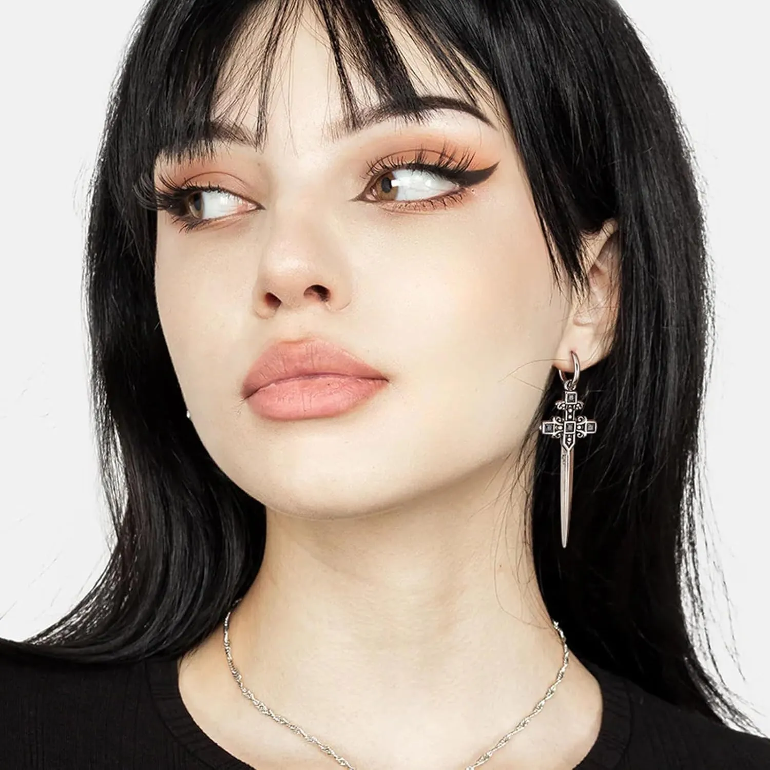 HZMAN Sword/Cross/Awl Spike Dangle Earrings for Men Women Gothic Punk Stainless Steel Hinged Huggie Hoop Earring Jewelry Gift