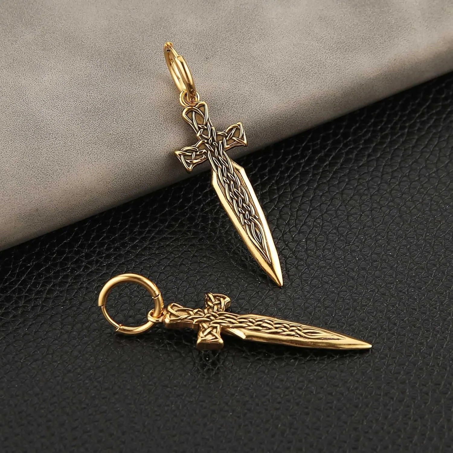 HZMAN Sword/Cross/Awl Spike Dangle Earrings for Men Women Gothic Punk Stainless Steel Hinged Huggie Hoop Earring Jewelry Gift