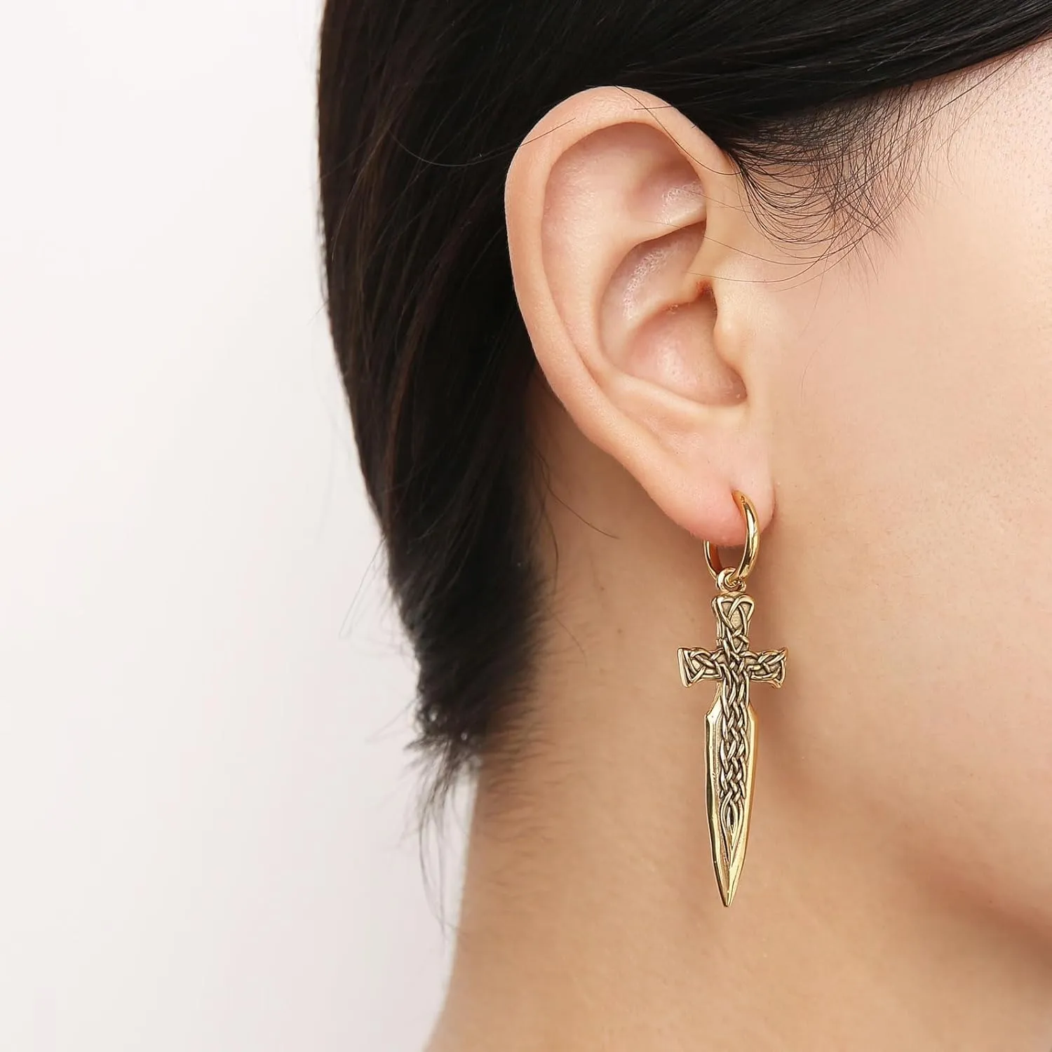 HZMAN Sword/Cross/Awl Spike Dangle Earrings for Men Women Gothic Punk Stainless Steel Hinged Huggie Hoop Earring Jewelry Gift