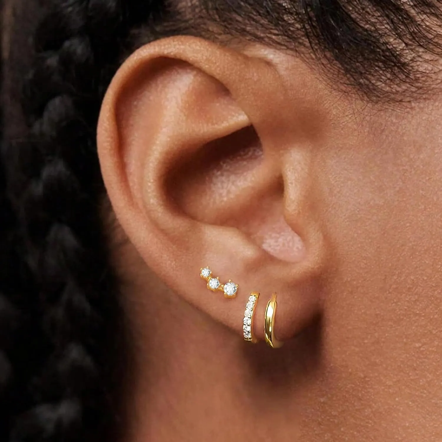 iF YOU Small Gold Hoop Earrings for Women, 14k Gold Plated Dainty Hypoallergenic Multiple Stud Earrings Set, Trendy Cartilage Earring Gold Jewelry Gift