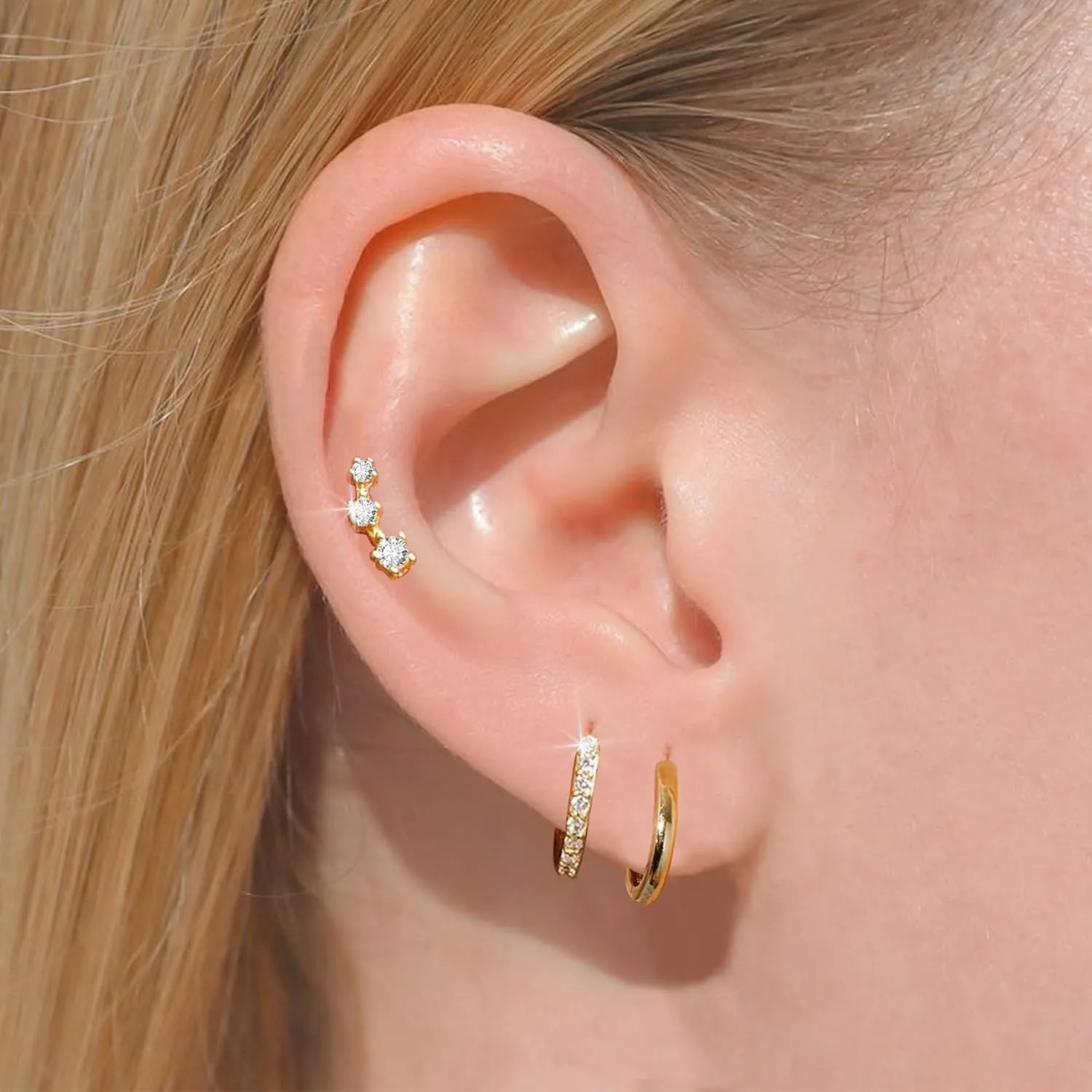 iF YOU Small Gold Hoop Earrings for Women, 14k Gold Plated Dainty Hypoallergenic Multiple Stud Earrings Set, Trendy Cartilage Earring Gold Jewelry Gift