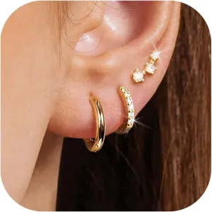 iF YOU Small Gold Hoop Earrings for Women, 14k Gold Plated Dainty Hypoallergenic Multiple Stud Earrings Set, Trendy Cartilage Earring Gold Jewelry Gift