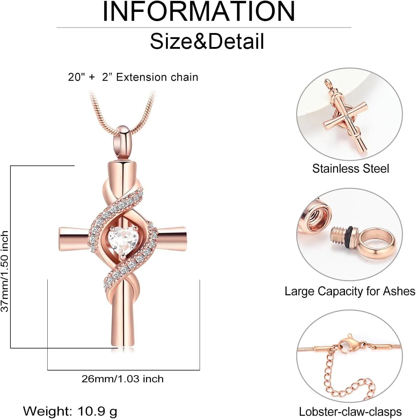 Infinity Urn Necklace for Ashes Cross Cremation Jewelry Memorial Necklace Birthstone Pendant Stainless Steel Urn for Ashe Lockets Keepsake Necklace for Pet Dog Ashes Holder