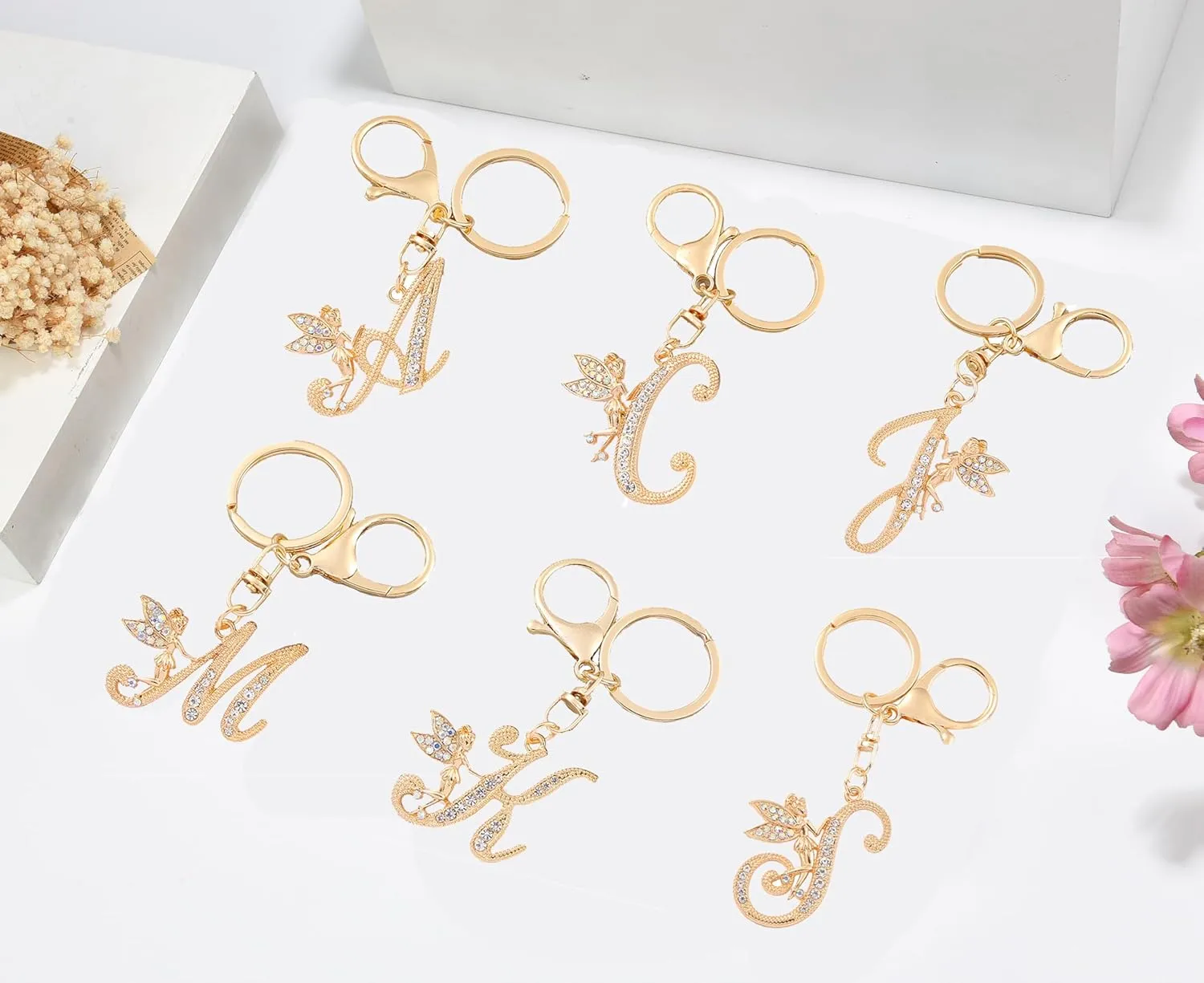Initial Letter Keychain Bag Charms for Women, Cute Personalized Gold Key Chains for Girls