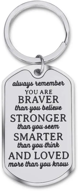 Inspirational Encouragement Gifts for Son Daughter Keychain Birthday Gifts for Women College Students Teenage Boy Girls Birthday Wedding Always Remember You Are Braver Engraved Key Ring For Men Teens