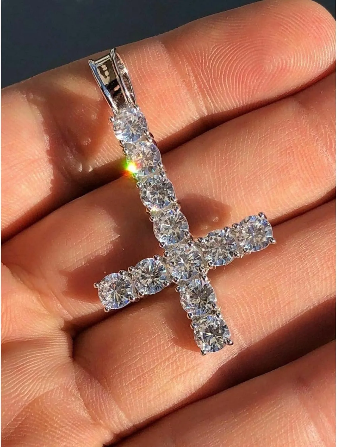 Inverted Upside Cross Pendant Necklace Iced Out Diamond Cz Moissanite 925 Sterling Silver Includes 4mm Tennis Chain (16"-30"),Religious Jewelry Gift