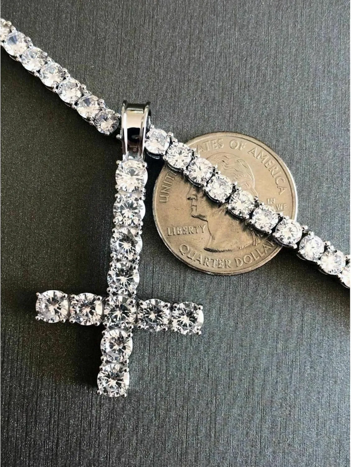 Inverted Upside Cross Pendant Necklace Iced Out Diamond Cz Moissanite 925 Sterling Silver Includes 4mm Tennis Chain (16"-30"),Religious Jewelry Gift
