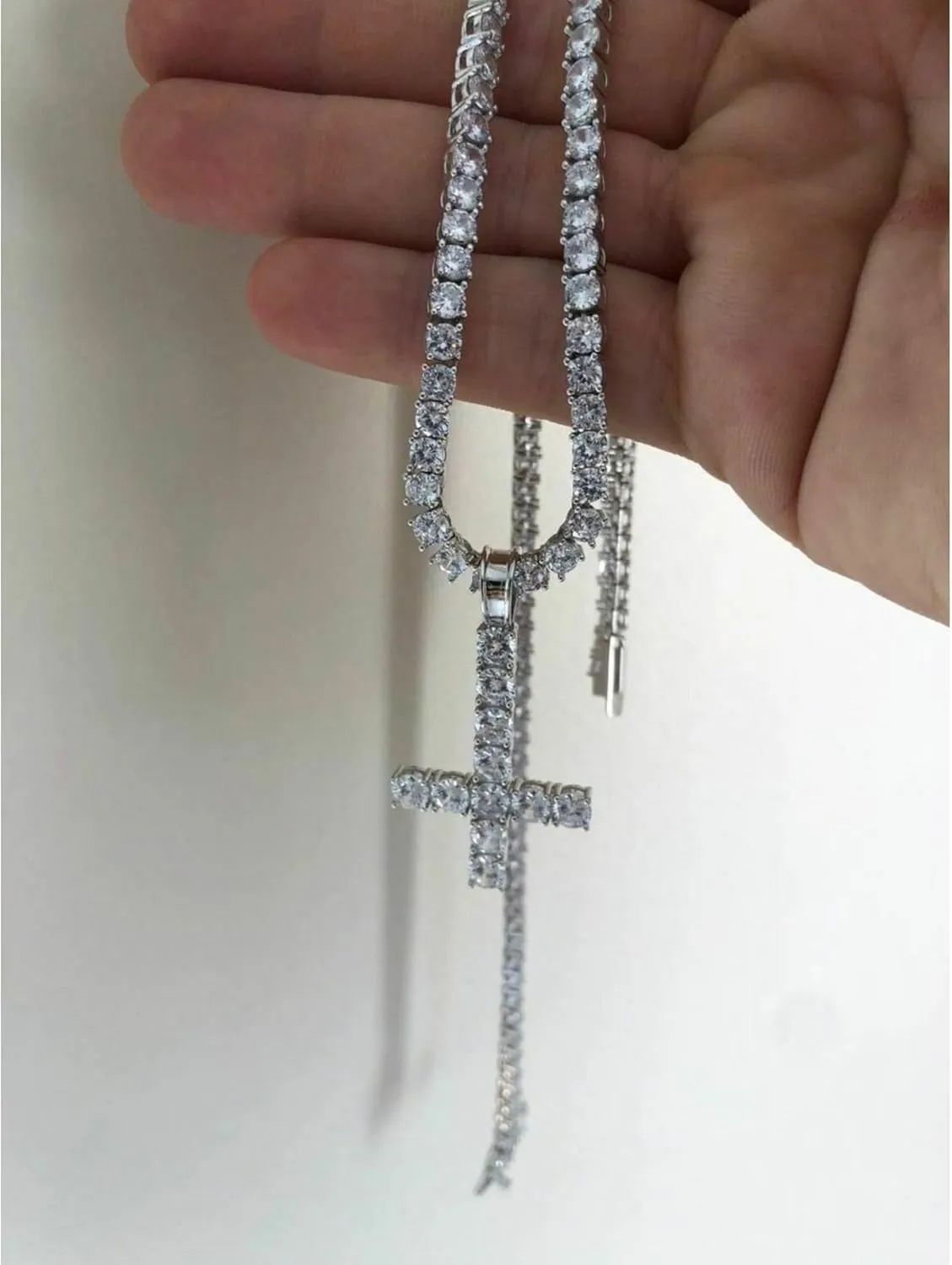 Inverted Upside Cross Pendant Necklace Iced Out Diamond Cz Moissanite 925 Sterling Silver Includes 4mm Tennis Chain (16"-30"),Religious Jewelry Gift