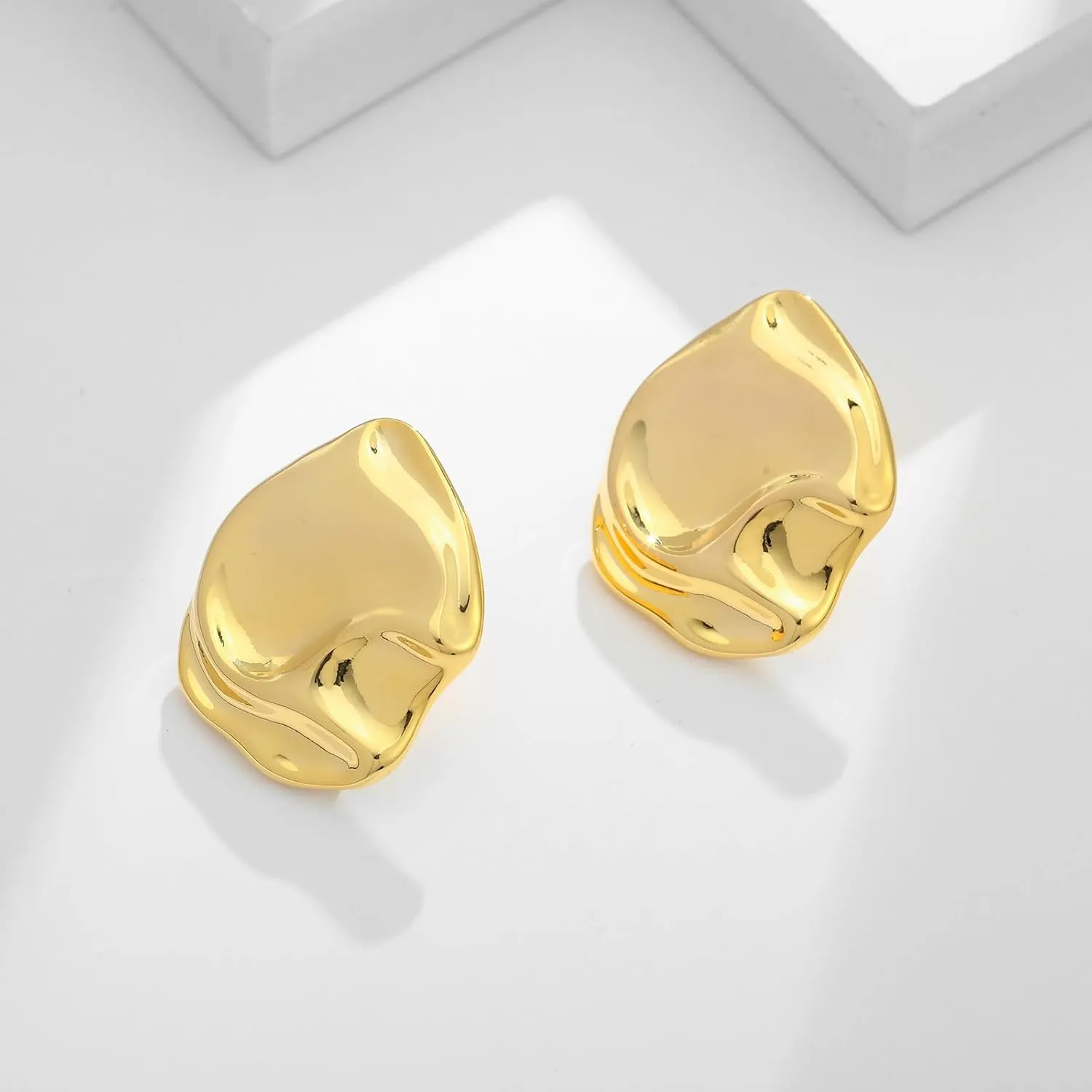 Irregular Gold Stud Earrings for Women Hammered Silver Stud Earrings Statement Geometric Earrings Vintage Gold Earrings
