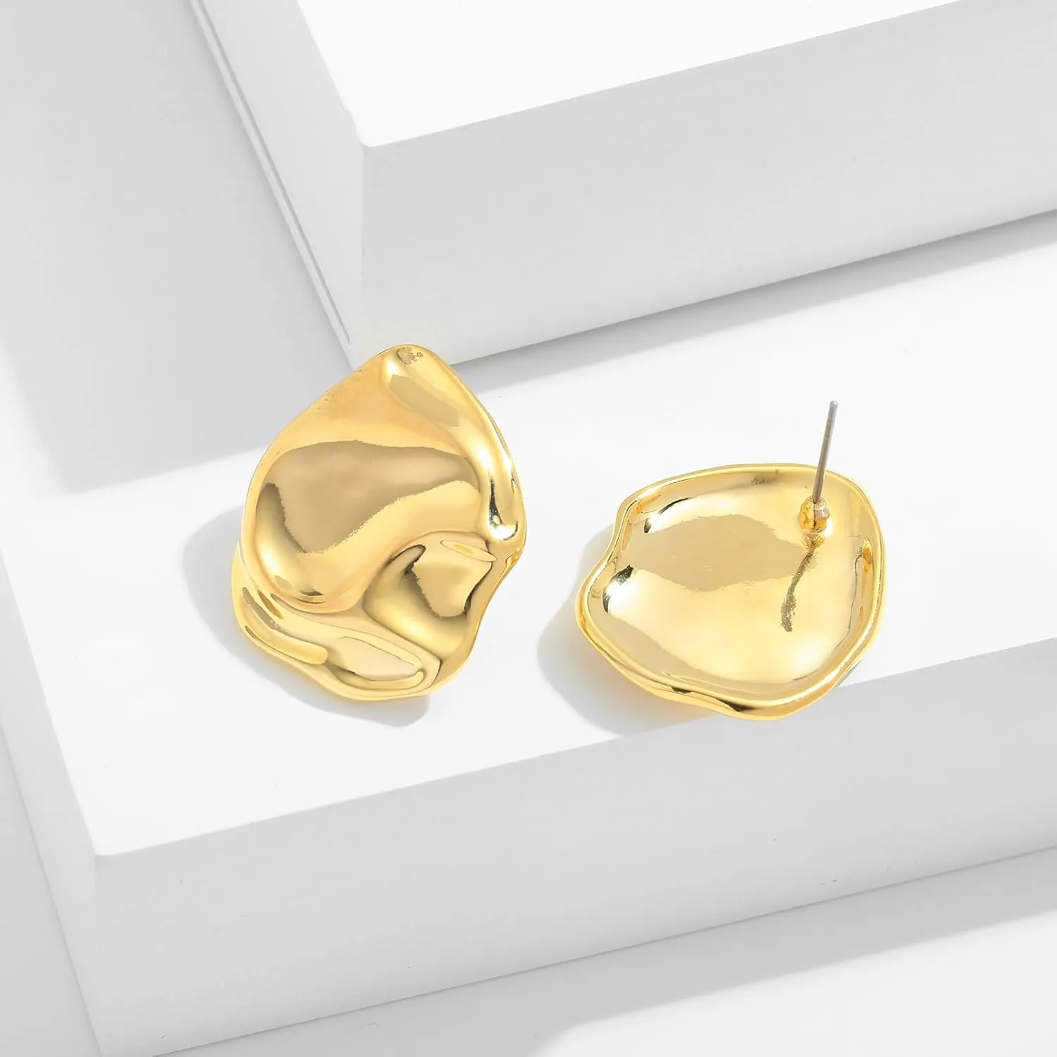 Irregular Gold Stud Earrings for Women Hammered Silver Stud Earrings Statement Geometric Earrings Vintage Gold Earrings