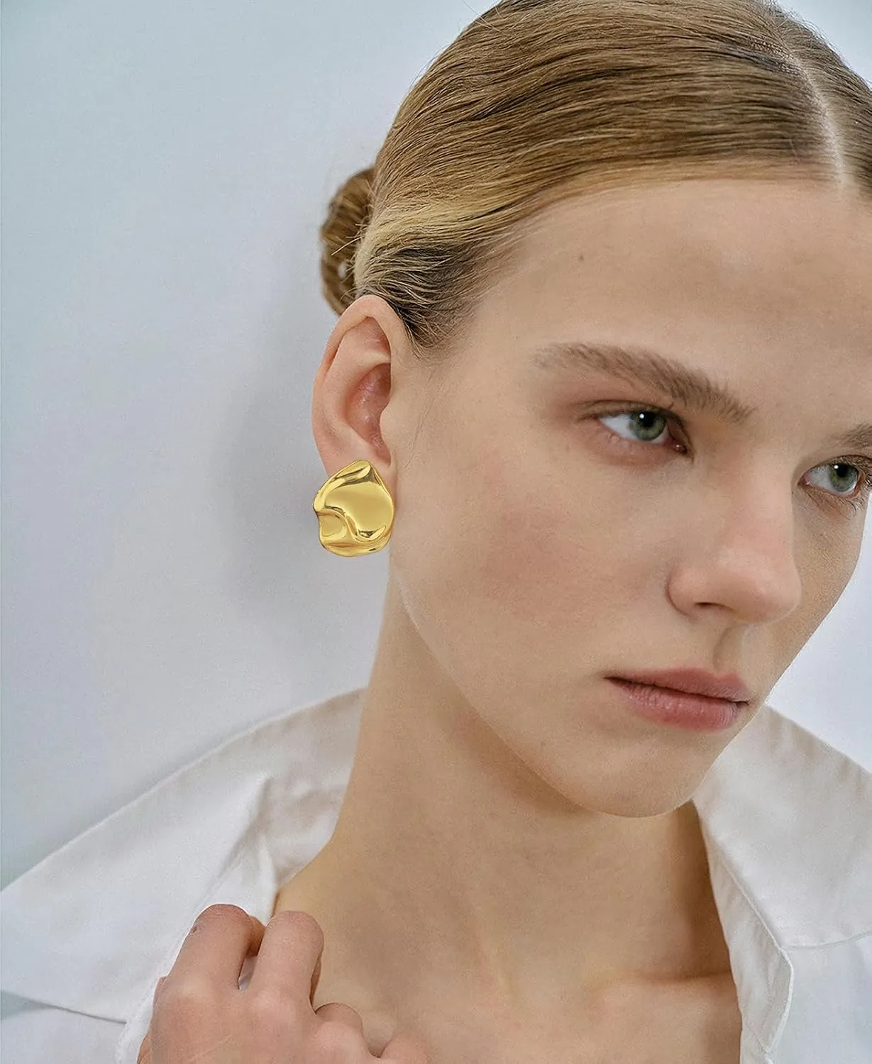Irregular Gold Stud Earrings for Women Hammered Silver Stud Earrings Statement Geometric Earrings Vintage Gold Earrings
