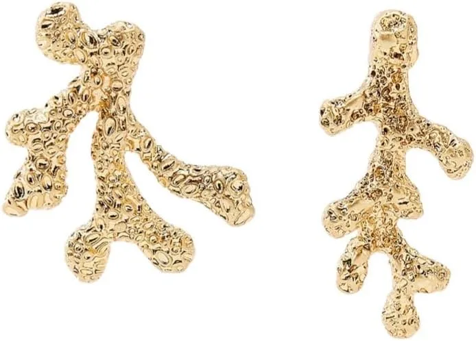 Irregular Golden Branch Earrings Asymmetric Metal Coral shaped Earrings Female