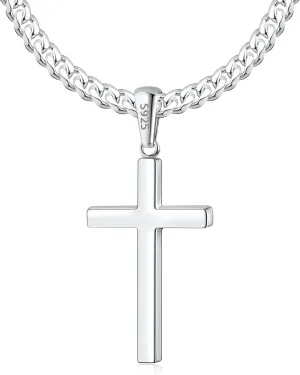 Italian 925 Sterling Silver Cross Necklace for Men, 18k Gold Over Sterling Silver Cross Necklace with World-class Craft 4mm Cuban Link Chain for Men Boys Women, Durable, Colorfast 16-26 Inch