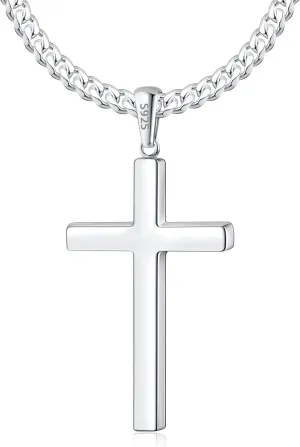 Italian 925 Sterling Silver Cross Necklace for Men, 18k Gold Over Sterling Silver Cross Necklace with World-class Craft 4mm Cuban Link Chain for Men Boys Women, Durable, Colorfast 16-26 Inch