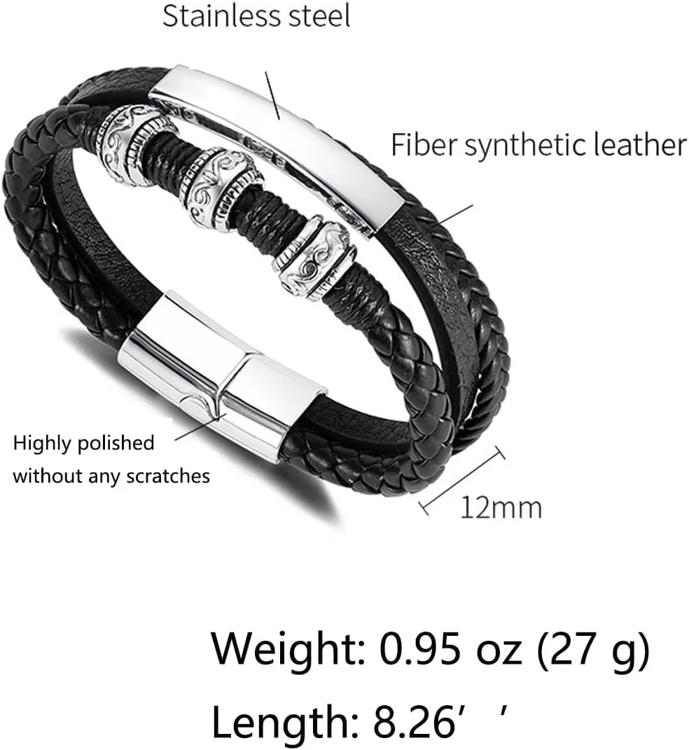 Italian Handmade Genuine Leather Bracelets for Men Stainless Steel Clip, Men's Casual Genuine Multi-layer Cuff Bracelet, Bracelet Gift for Real Men