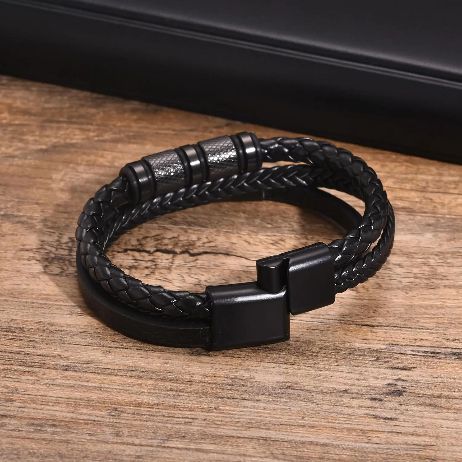 Italian Handmade Genuine Leather Bracelets for Men Stainless Steel Clip, Men's Casual Genuine Multi-layer Cuff Bracelet, Bracelet Gift for Real Men