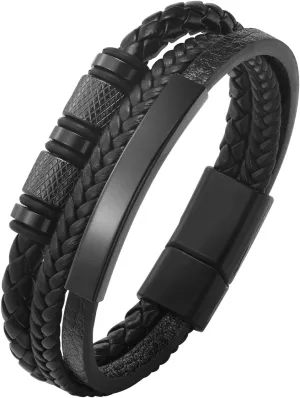 Italian Handmade Genuine Leather Bracelets for Men Stainless Steel Clip, Men's Casual Genuine Multi-layer Cuff Bracelet, Bracelet Gift for Real Men